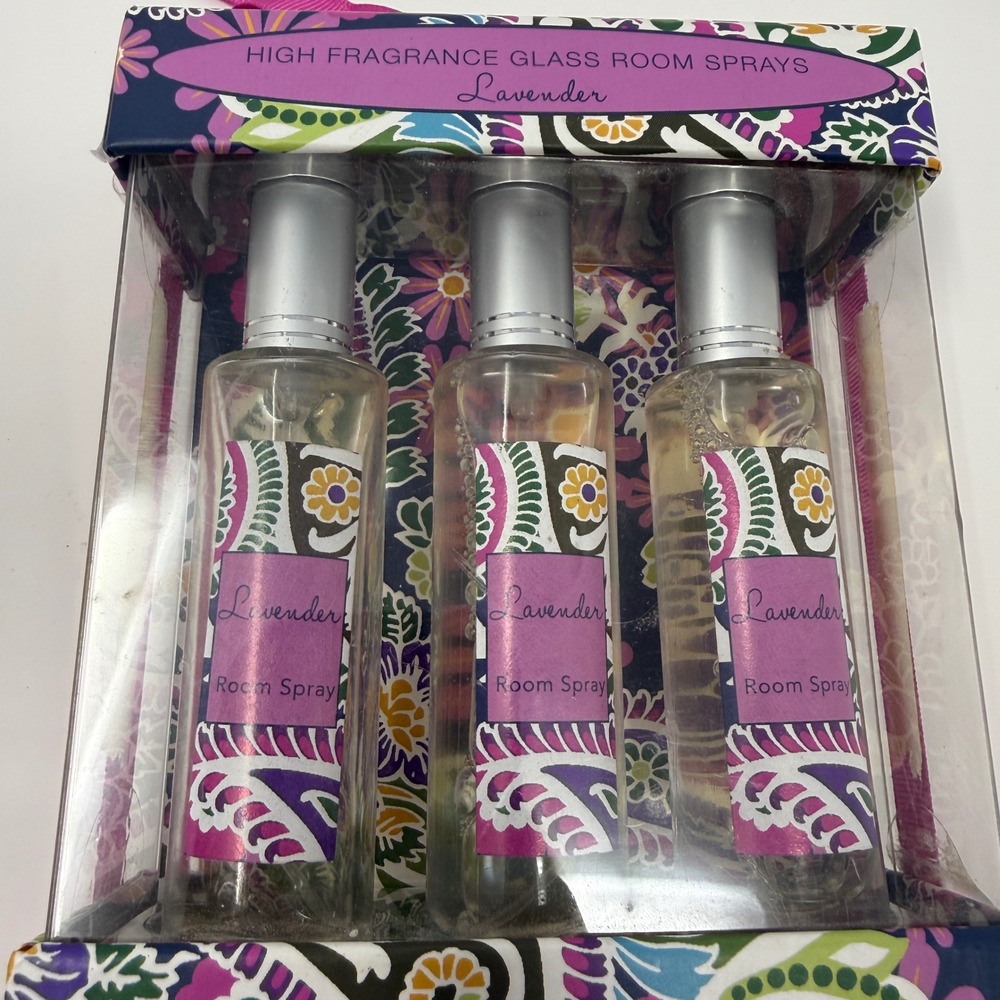 GC Fragrance Lavender Room Spray Set 3 Glass Bottles 1.05 oz EA Paisley Gift Box